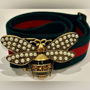 Gucci Canvas Web Queen Margaret Bee Belt